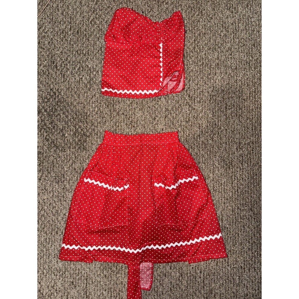 1950s Homemade Half Apron With Matching Pioneer Hat Red And White Polka Dots